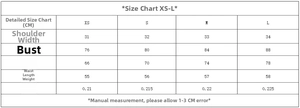 Size chart showing XS to L dimensions for the ruffled hem stretch tank top in centimeters