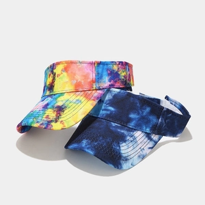 Tie-dye open top sun visor hats for outdoor UV protection in colorful and navy patterns