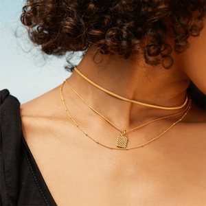 Minimalist 925 Sterling Silver Gold Plated Square Pendant Necklace For Women Layered Geometric Lattice Textured Jewelry