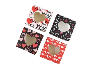 Lot de 4 boîtes cadeaux avec fenêtre en cœur, motifs XOXO et amour pour pâtisseries