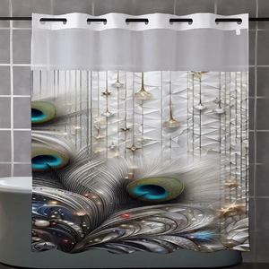 Waterproof peacock feather print shower curtain with 3D luxury geometric pattern