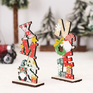 XMAS and NOEL wooden Christmas table signs with Santa and snowflake festive decorations