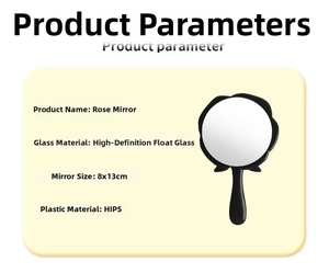 Detailed specifications of the 8x13cm rose-shaped handheld mirror with HIPS shell