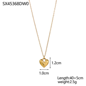Detailed view of gold heart pendant with exact measurements and chain specifications