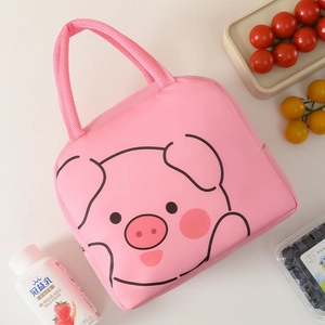 Borsa termica rosa per il pranzo con motivo a maialino e manici per un trasporto facile