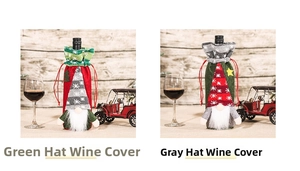 Detailed view of handmade Christmas gnome wine bottle covers with drawstring closure