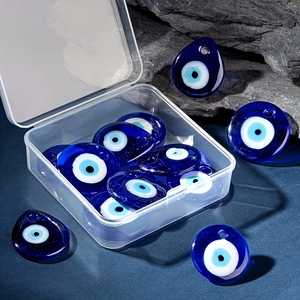 Perline turche malocchio in vetro blu scuro di varie forme con scatola trasparente