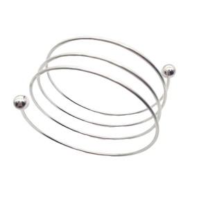 Polished silver stainless steel triple spiral bangle with solid beads for men and women