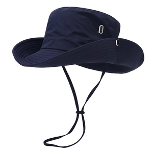 Navy blue quick-dry wide-brim sun hat with adjustable drawstring and air vents