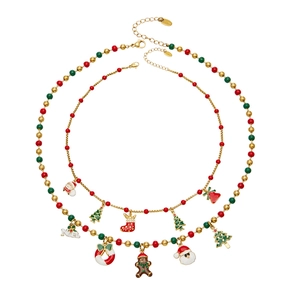 Set de colliers de Noël avec perles colorées et pendentifs festifs en zircone