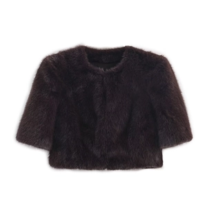 Top De Manga Corta De Piel Sintética Para Mujer Jersey De Peluche Cuello Redondo Casual Color Sólido Streetwear Moda Otoño Invierno