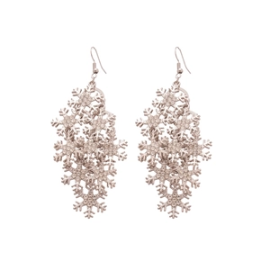 Elegant silver snowflake tassel hook earrings with sparkling crystals in a long dangle style