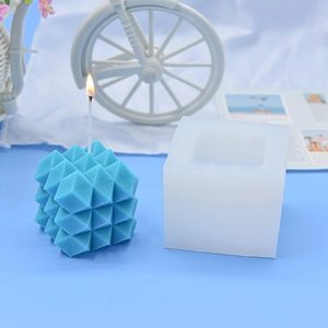 Cube silicone candle mold with diamond faceted texture for DIY scented plaster and wax