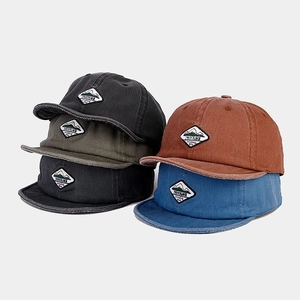 Short Brim Baseball Cap Washed Cotton Retro Workwear Patch Embroidery Outdoor Sun Protection Hat For Men Women Adjustable