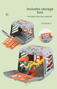 Dettaglio del giocattolo dinosauro fai-da-te con gabbia portatile e design con maniglia