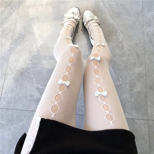Damen Japanisch Süß Lolita Hohl Ausgeschnitten Schleife Feinstrumpfhose Netzstrumpfhose Atmungsaktiv Polyester Lange Strümpfe Für Alltag Party