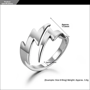 Detail specifications of stainless steel lightning bolt ring showing 11.6mm face width