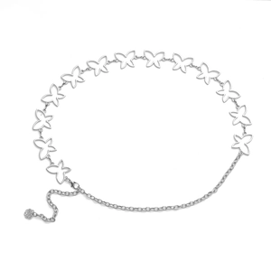 Silver butterfly hollow alloy waist chain for dresses with rose charm and lobster clasp
