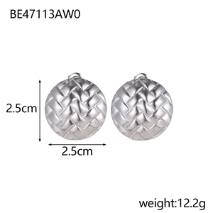 Detail view of silver square earrings with woven texture, 2.5cm size and 12.2g weight