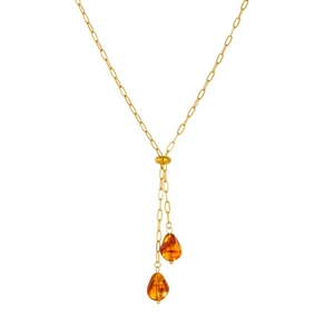 Vintage gold stainless steel necklace with asymmetric brown amber-tone geometric pendants