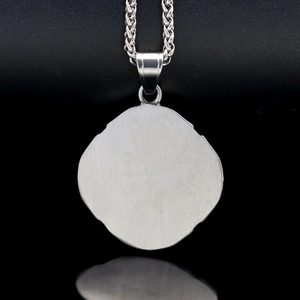 Vintage silver stainless steel Viking pendant necklace with square brushed finish and Cuban chain