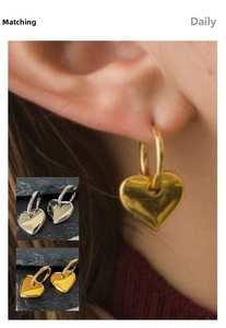 Detailed comparison of 18k gold and silver heart-shaped pendant hoop earrings