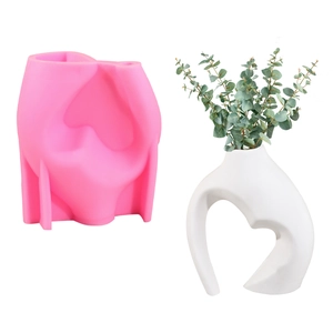 Molde de silicona rosa para jarrón abstracto de corazón y decoración de yeso blanco