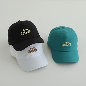 Kids breathable mesh baseball caps with Smile embroidery in black white and green