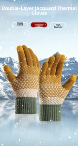 Detail of winter knitted thermal gloves with touchscreen fingertips and fleece lining