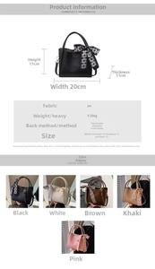 Size chart showing lychee texture bucket bag dimensions and multi-color product options