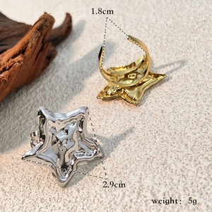 French style gold and silver stainless steel star ring with unique fluid metal texture