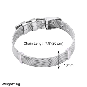 Detail showing dimensions of silver mesh bracelet with length 20cm and width 10mm