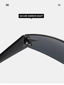 Detailed close-up of the secure reinforced mirror shaft and black frame hinge structure
