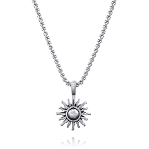 Retro stainless steel sun pendant necklace with 18k gold plating and box chain