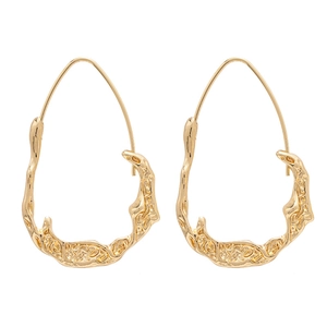 Minimalist golden irregular hollow oval earrings with textured metal finish for women