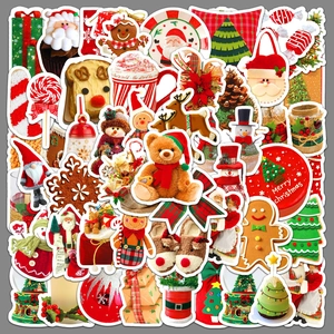 Christmas Stickers Waterproof PVC Removable Cartoon Santa Snowman Reindeer Gingerbread Water Bottle Laptop Scrapbook Decor