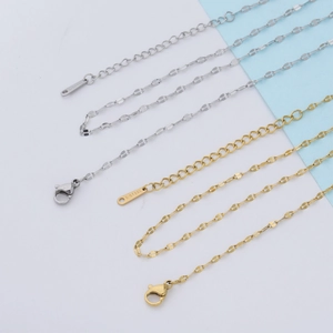 Gold and silver stainless steel lip chain necklaces with lobster clasp and extension links