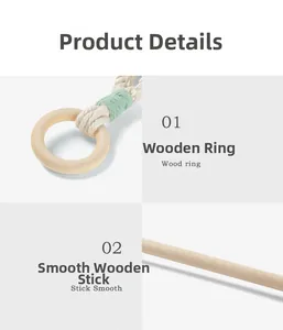 Close-up of Nordic woven cotton rope knot with natural wooden ring and smooth rod detail