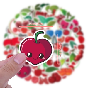 Waterproof cherry fruit sticker with cute face for laptop and luggage decor, 5.1cm size