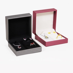 Premium brushed leather jewelry gift box set for rings and necklaces in red and grey