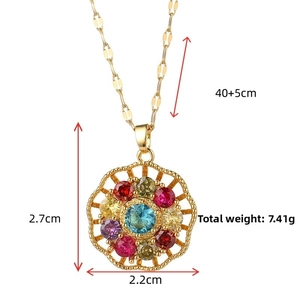 Macro view of multi-color gemstone necklace pendant with dimensions and 7.41g weight