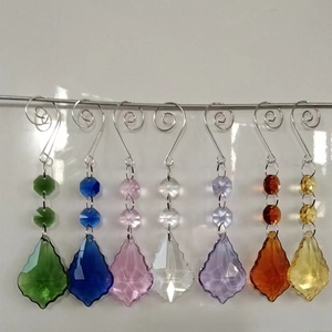 Set of seven 50mm maple leaf crystal prisms for suncatching and holiday tree decor