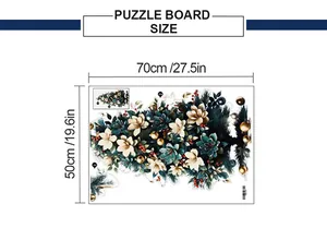 Detail of Christmas tree wall sticker puzzle board showing 70x50cm dimensions and floral design