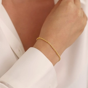 Classic 18K gold plated stainless steel rope chain bracelet for women on wrist