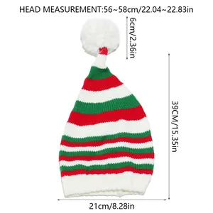 Size chart showing festive red and green knitted Christmas hat with 56-58cm head size