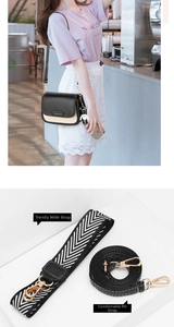Detail showing two interchangeable straps including woven and PU leather for crossbody bag