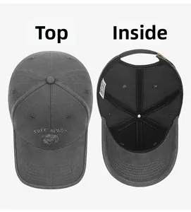 Detailed interior of a grey eagle baseball cap showing stitching and inner label