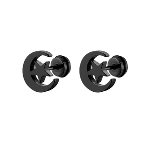 Men's stylish black stainless steel moon and star stud earrings for a modern luxury look