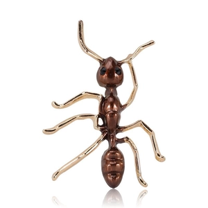 Enamel ant brooch in brown and gold finish, luxury insect pin jewelry for clothing