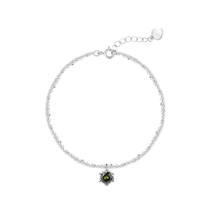Bracelet argenté avec pendentif en zircon vert et extension de chaîne en forme de cœur